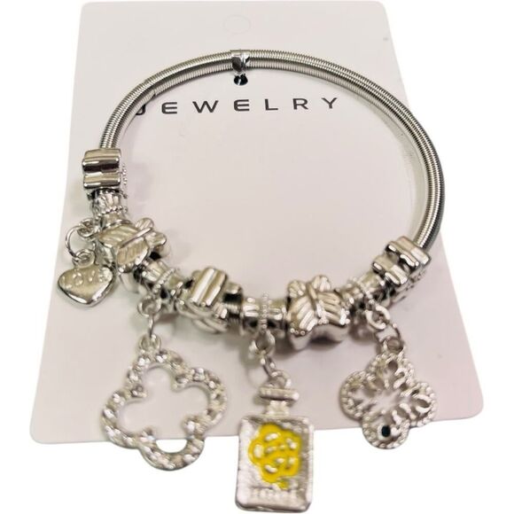 Silver Clover and Yellow Charm Bracelet - Picture 1 of 3